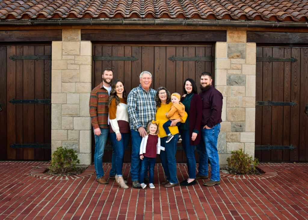 Family of taking winter family photos at Lydie's Cottage